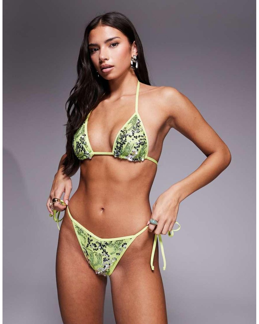 South Beach Green Sequin Triangle Bikini Top