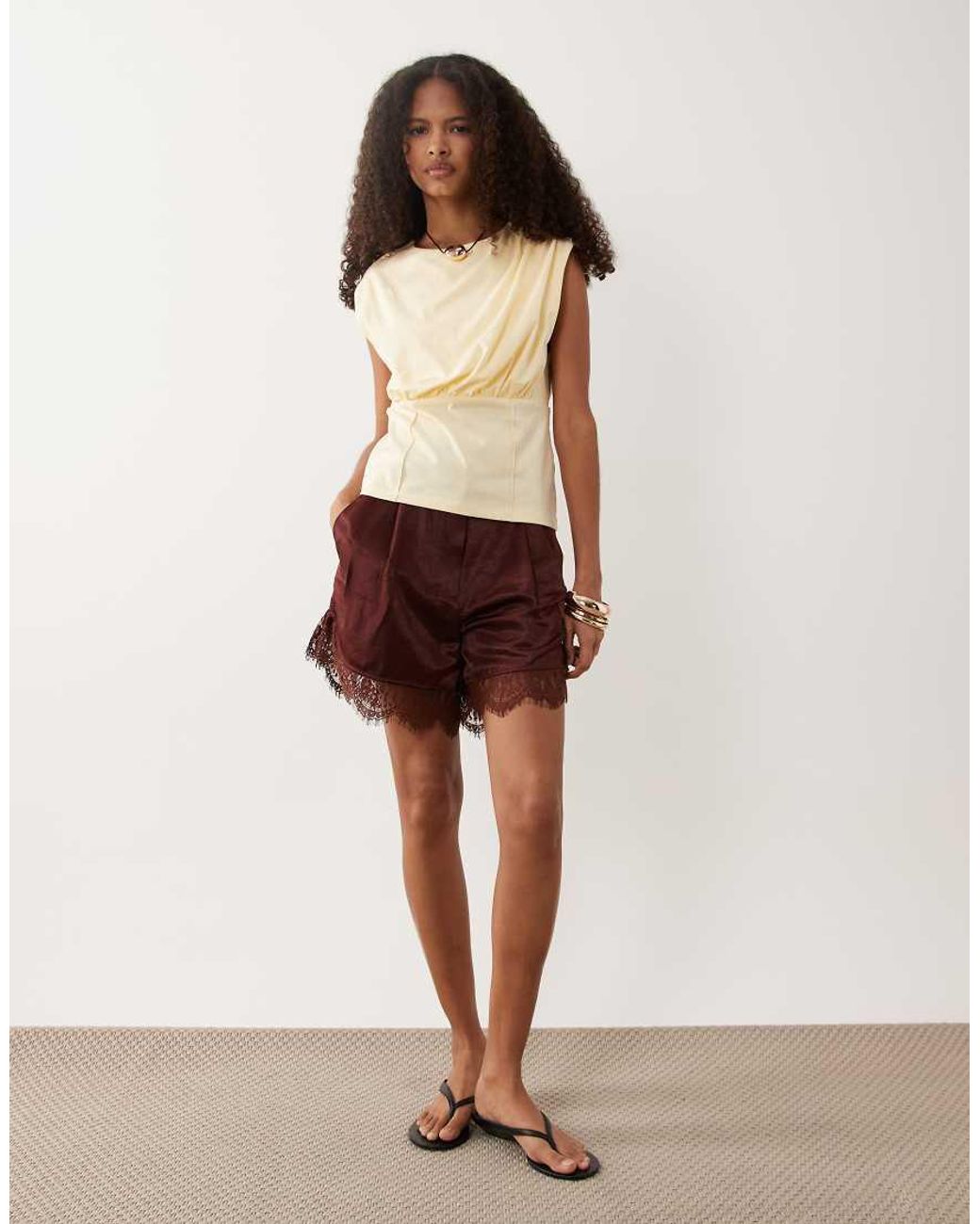 ASOS Brown Corset Waist Top With Ruched Top