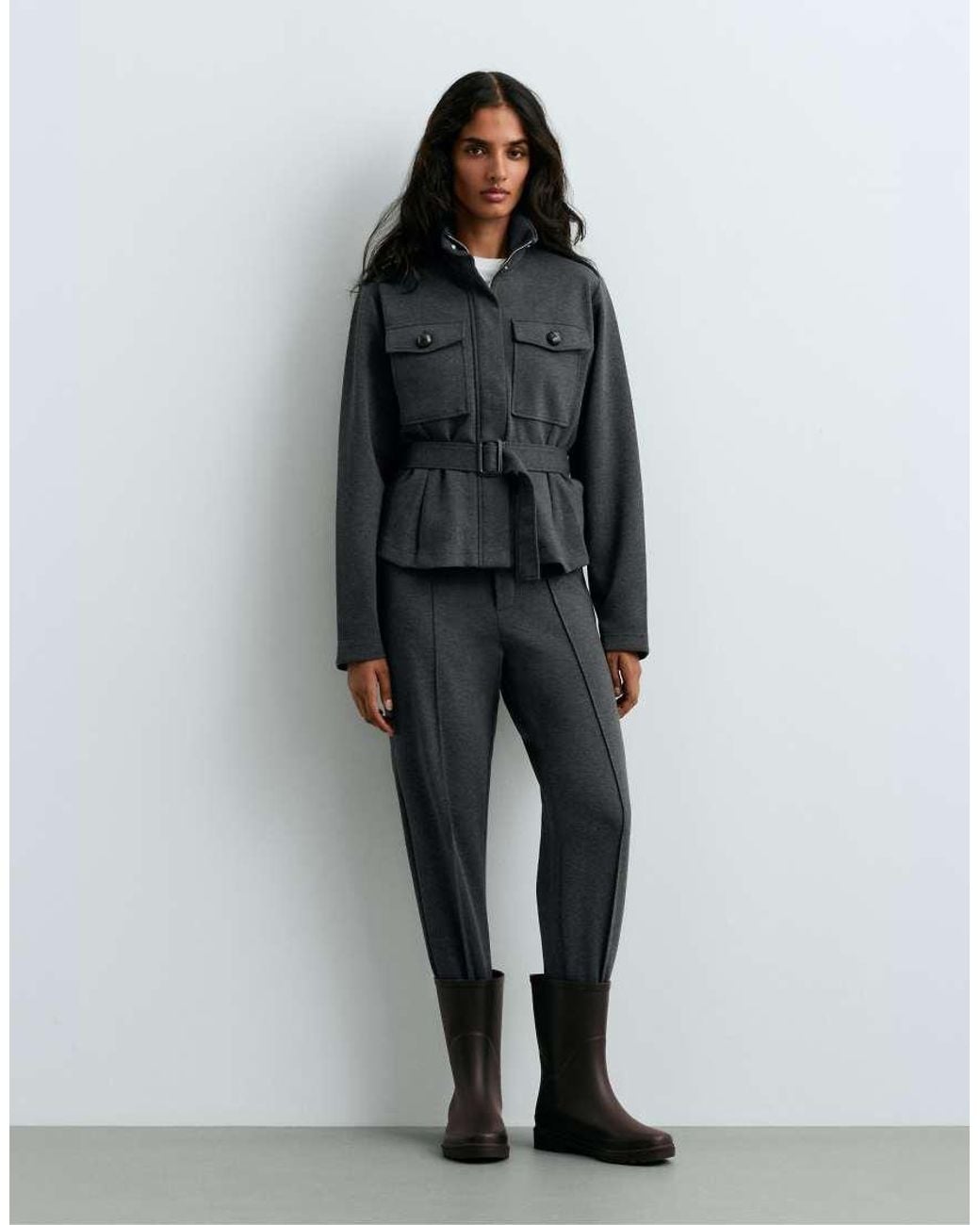 Oysho Black Short Cotton Piqué Jacket With Belt