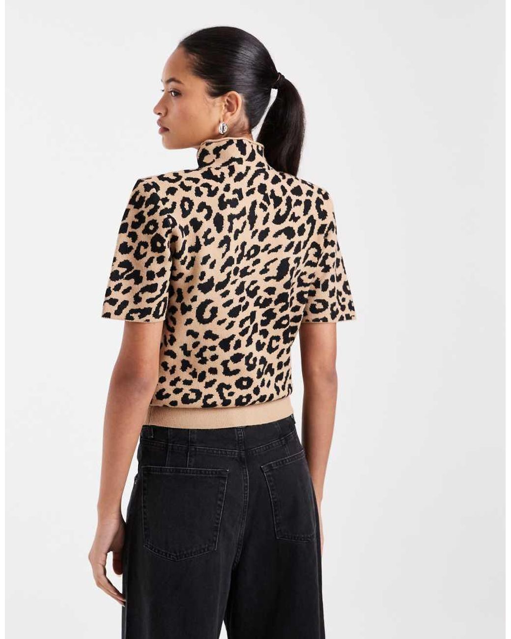 ASOS Black High Neck Shoulder Pad Waisted T-Shirt