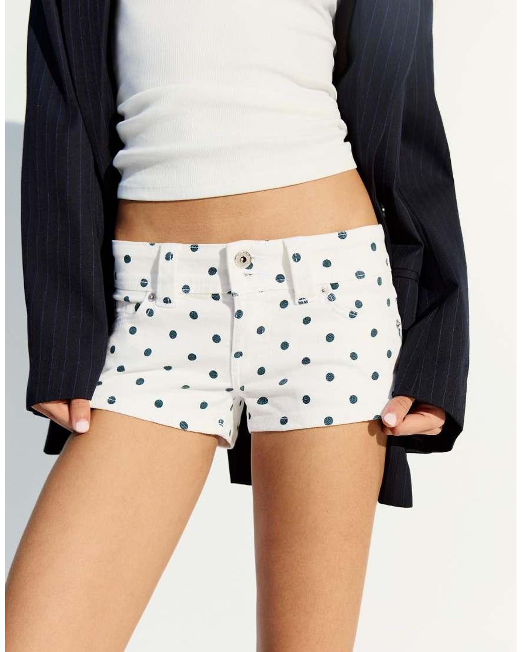 Bershka Blue Polka Dot Denim Shorts