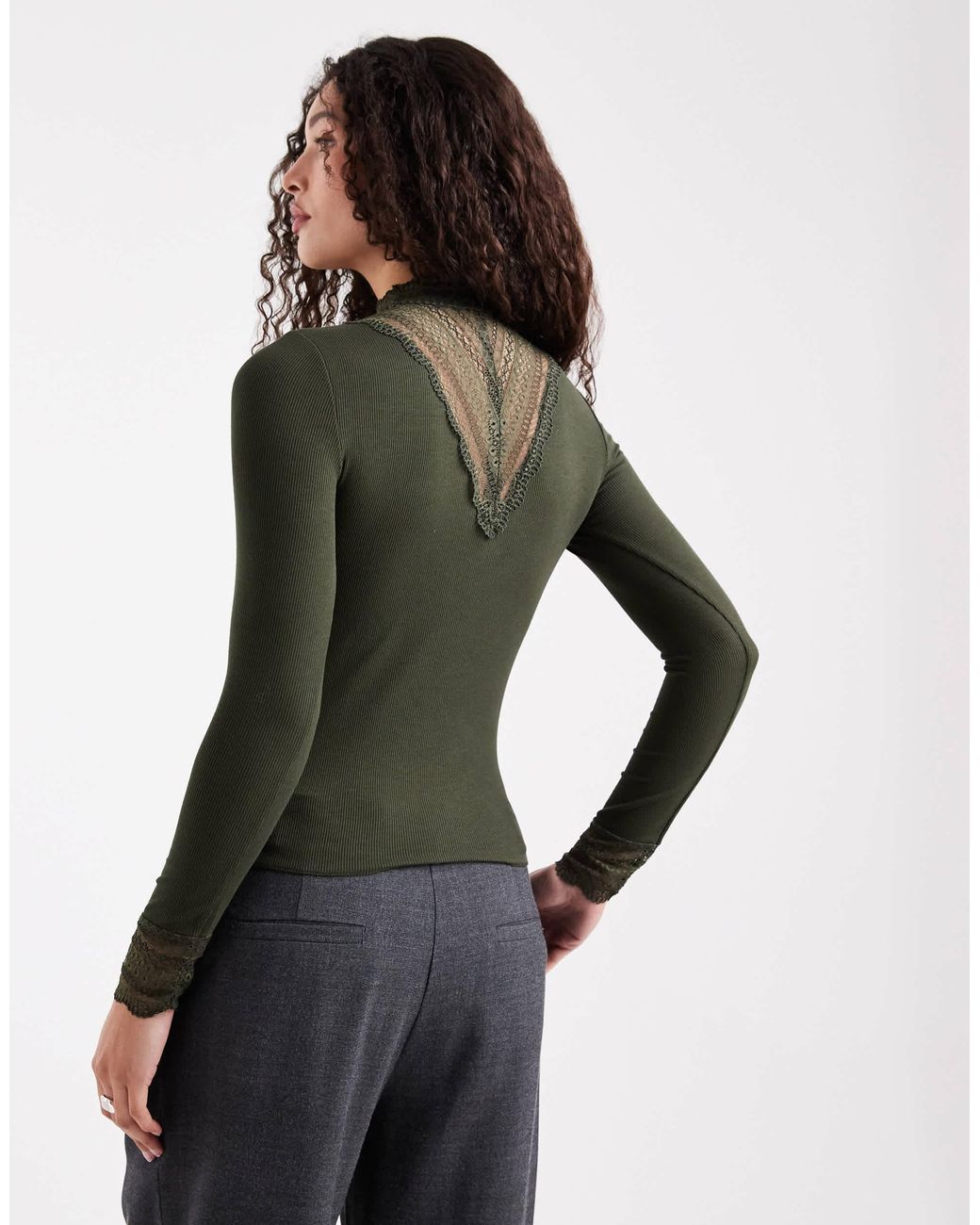 ONLY Black Long Sleeve Lace Insert Top