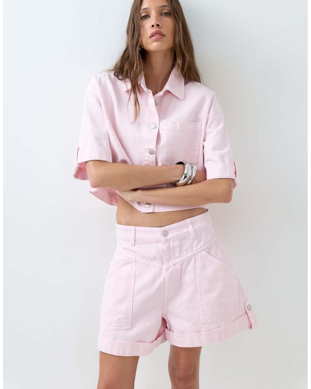 ASOS Pink Denim Seam Front Short Co-ord