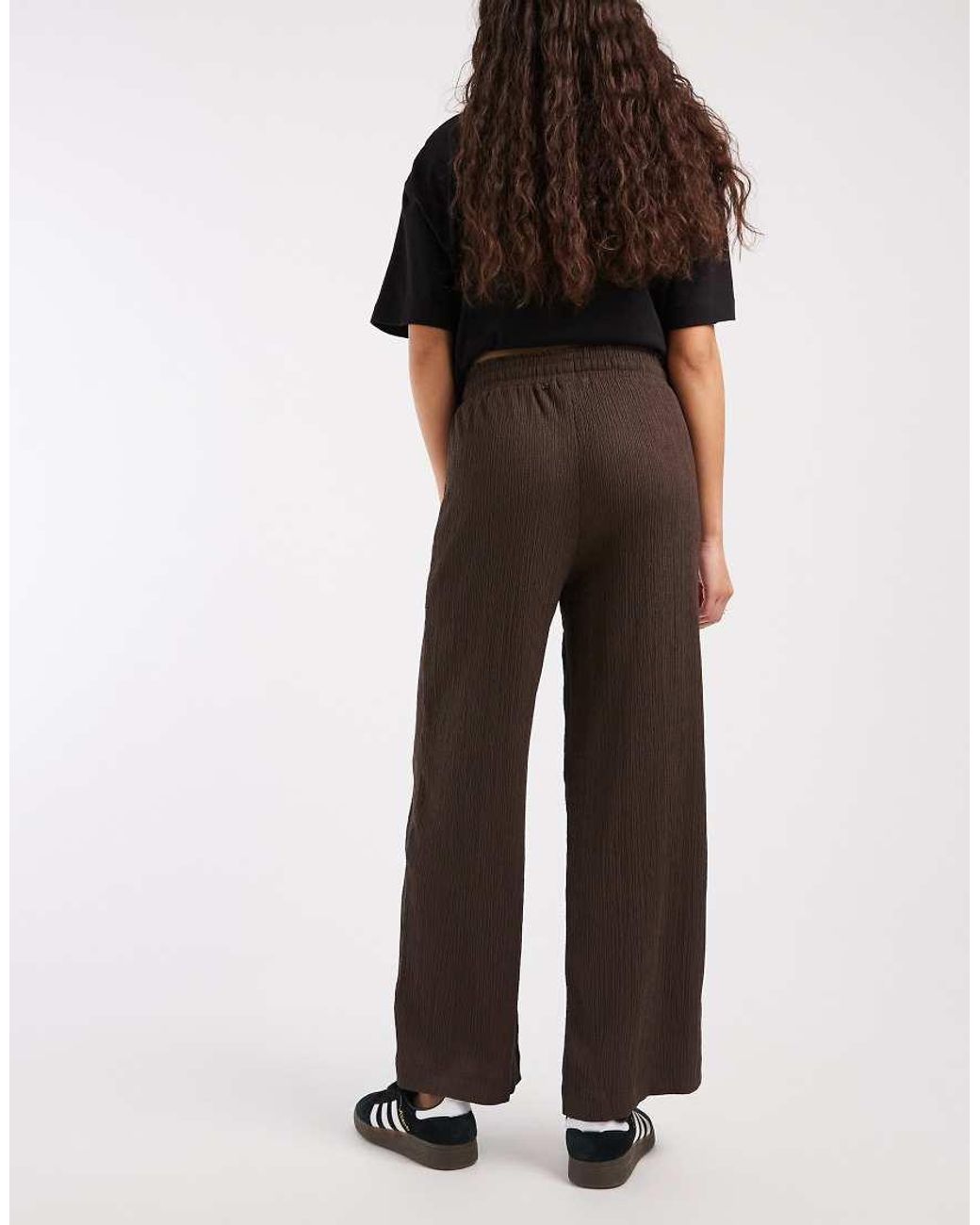 ONLY Brown Plissé Wide Leg Pants
