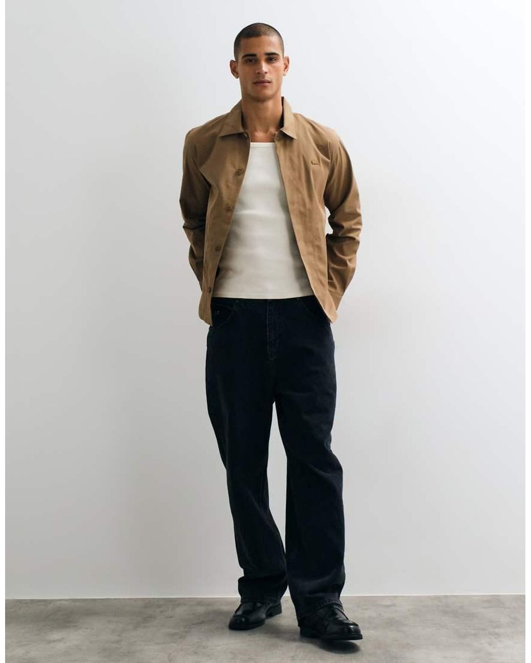 Lacoste Brown Cotton Blend Twill Overshirt for men