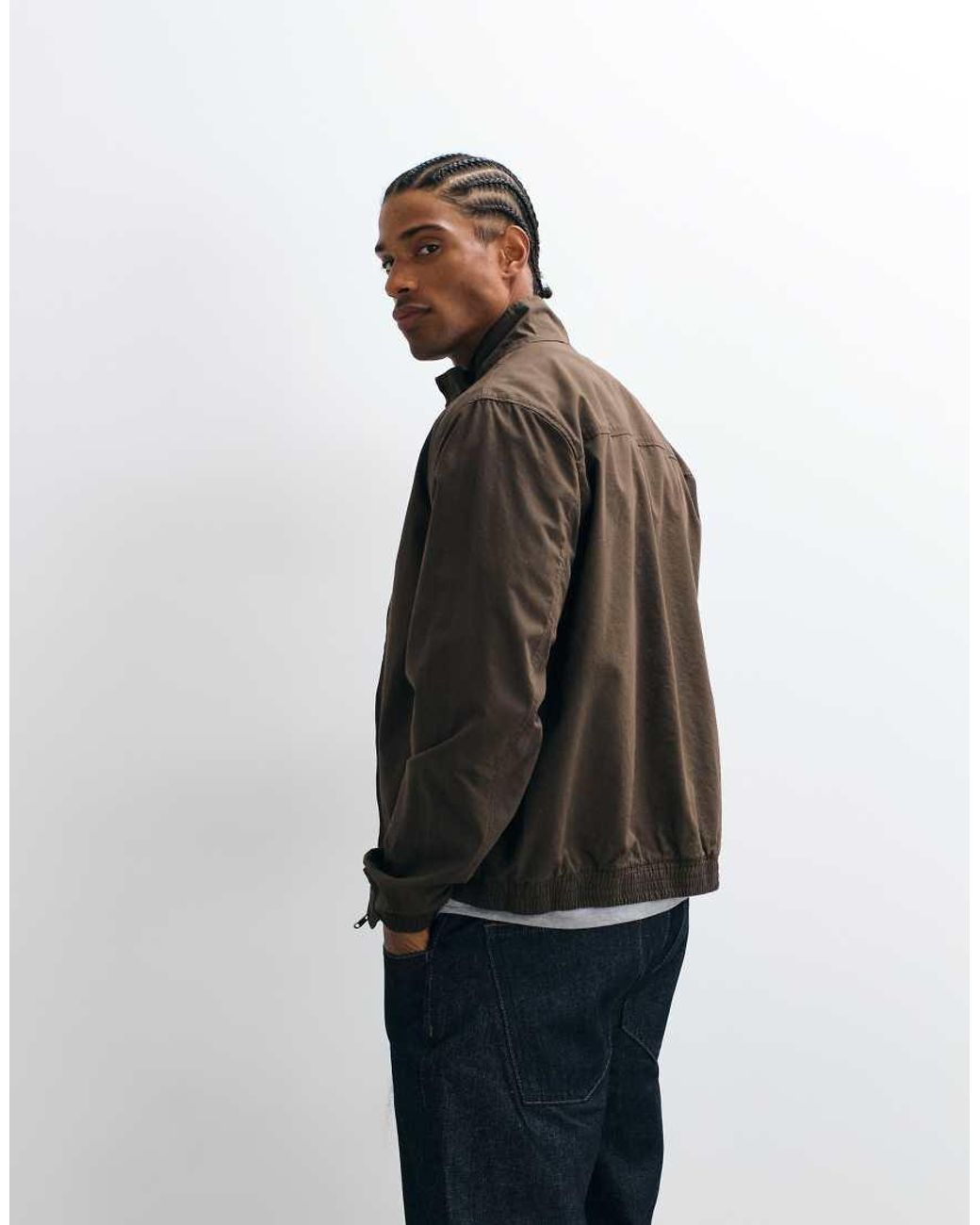 Mango Brown Funnel Neck Jacket for men