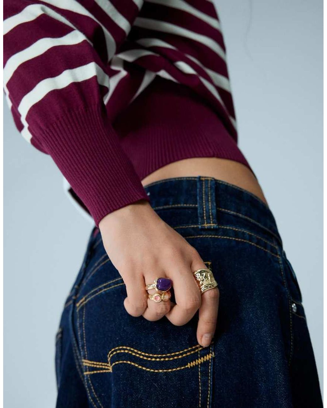 Bershka Set Van 4 Ringen Met Strass-Streentjes in het Metallic