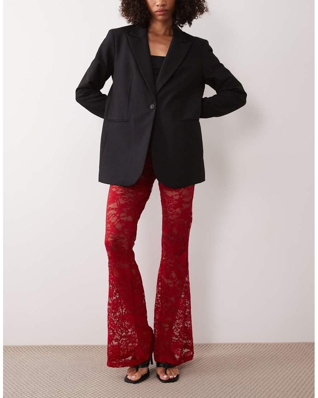 Never Fully Dressed Red Lace Wide Leg Trousers