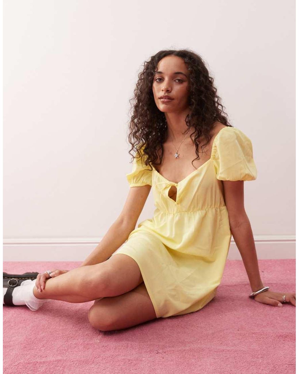 Monki Pink Mini Dress With Puff Sleeves