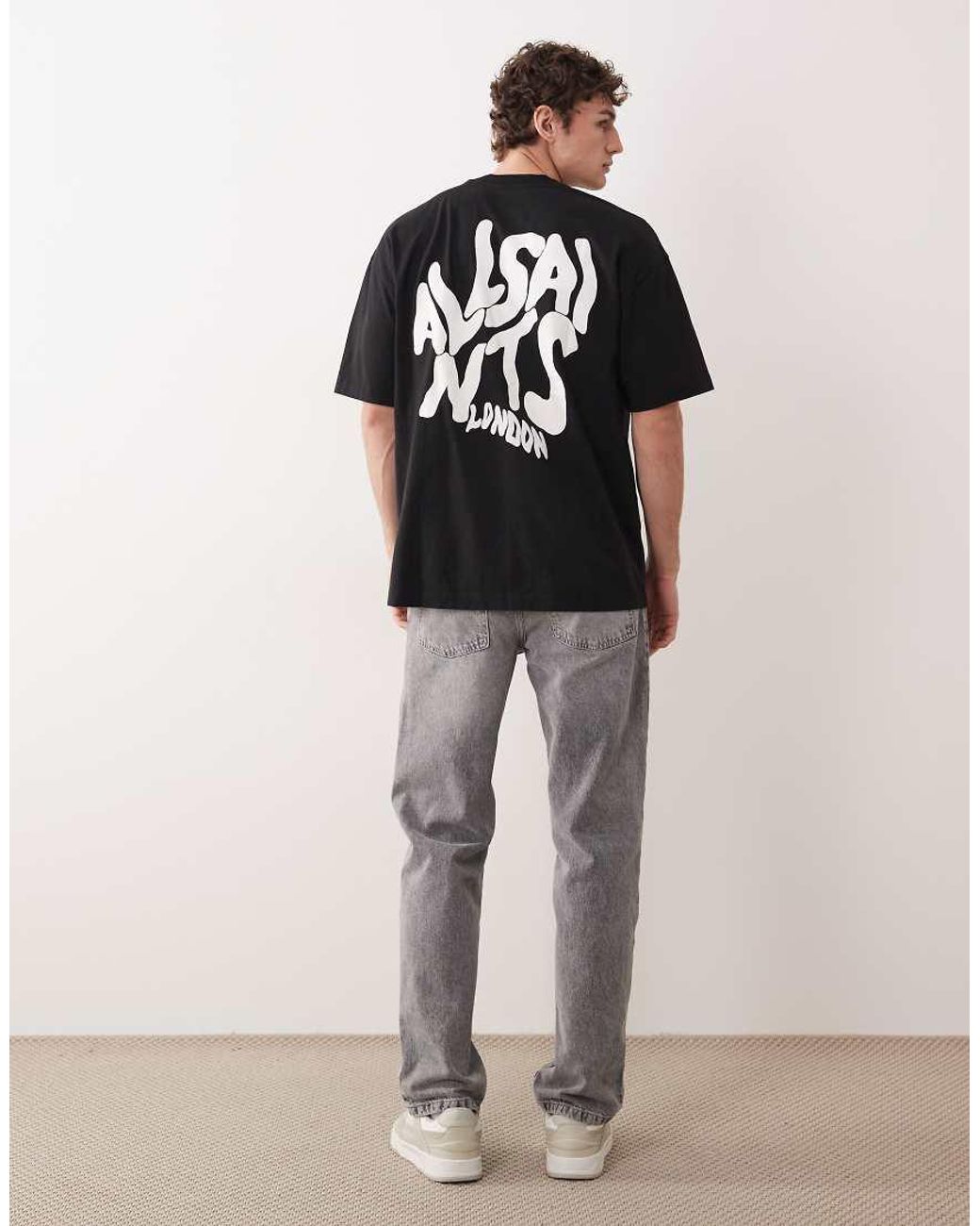AllSaints Black Orlando Logo Print Oversized T-Shirt,, Washed for men