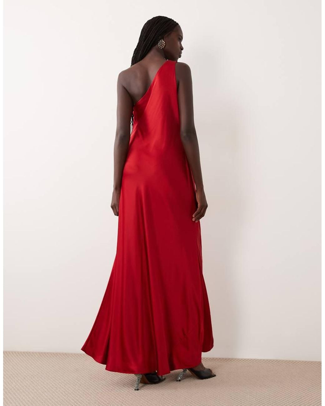 Ralph Lauren Red Satin Charmeuse One Shoulder Maxi Dress