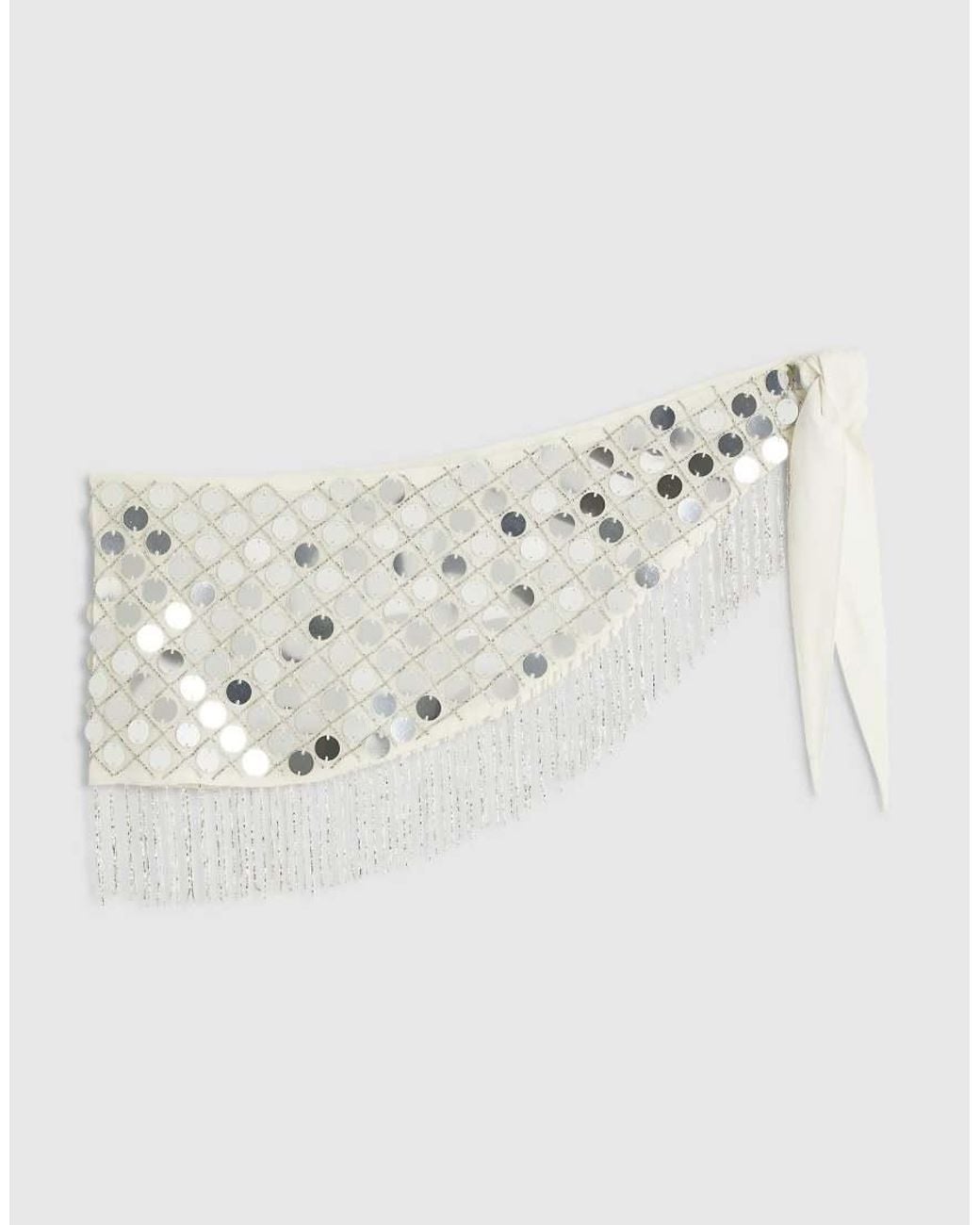 River Island White Mirror Sequin Hip Scarf