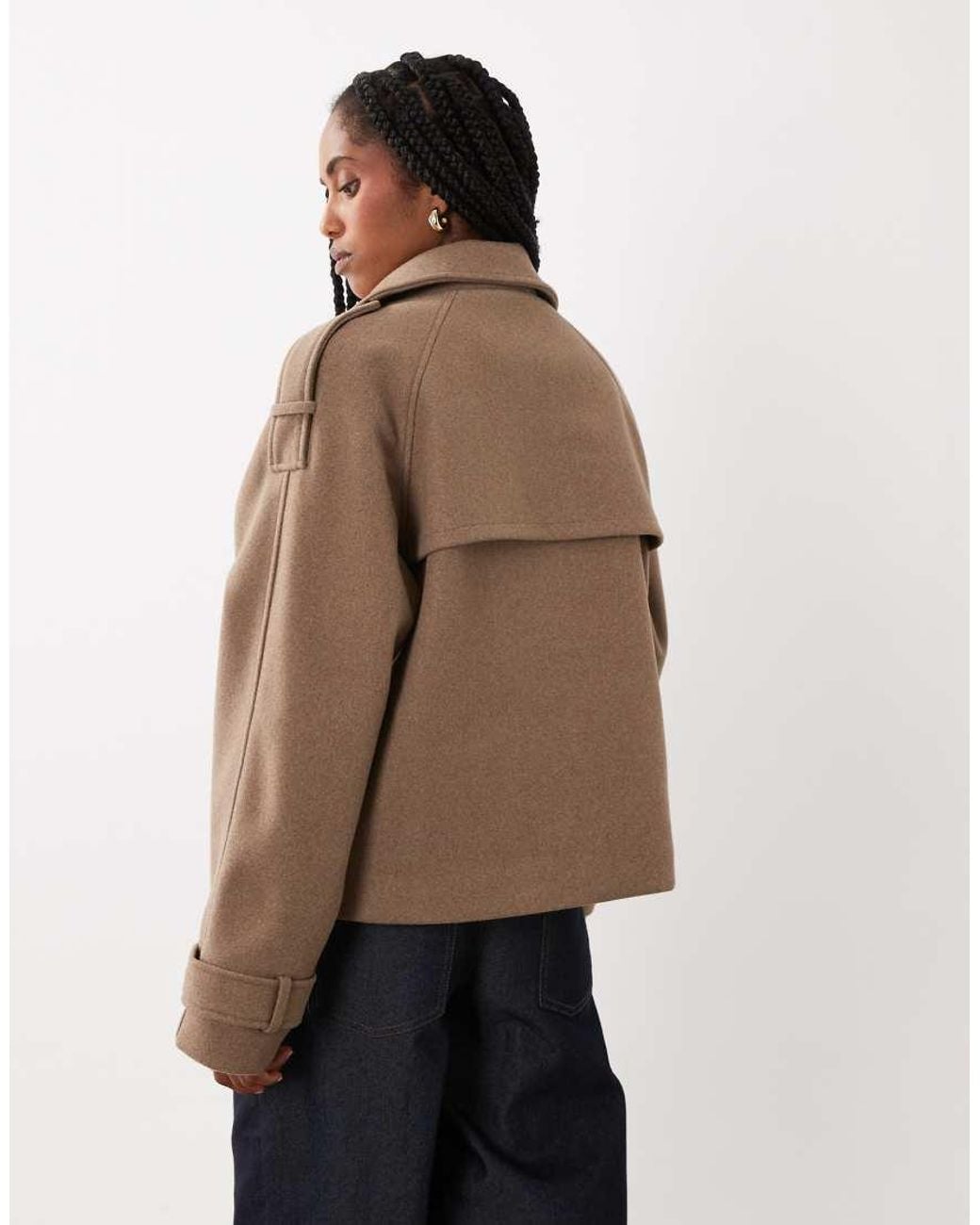 Threadbare Natural Funnel Neck Faux Wool Short Jacket