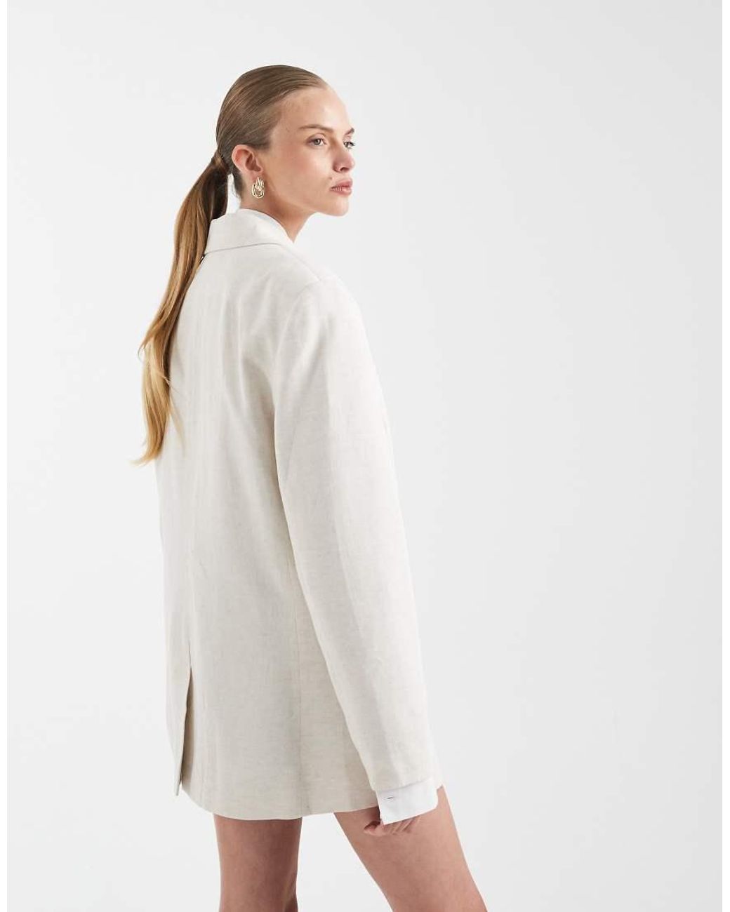 ASOS Natural Tailored Double Breasted Blazer With Linen