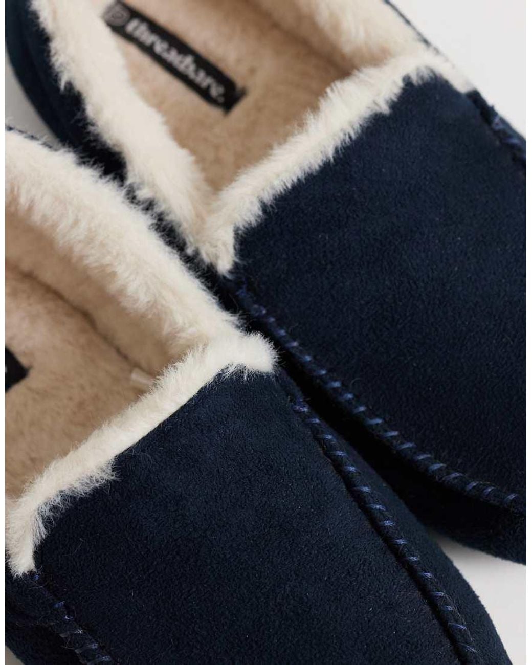 Threadbare Blue Fleece Lined Moccasin Slippers for men