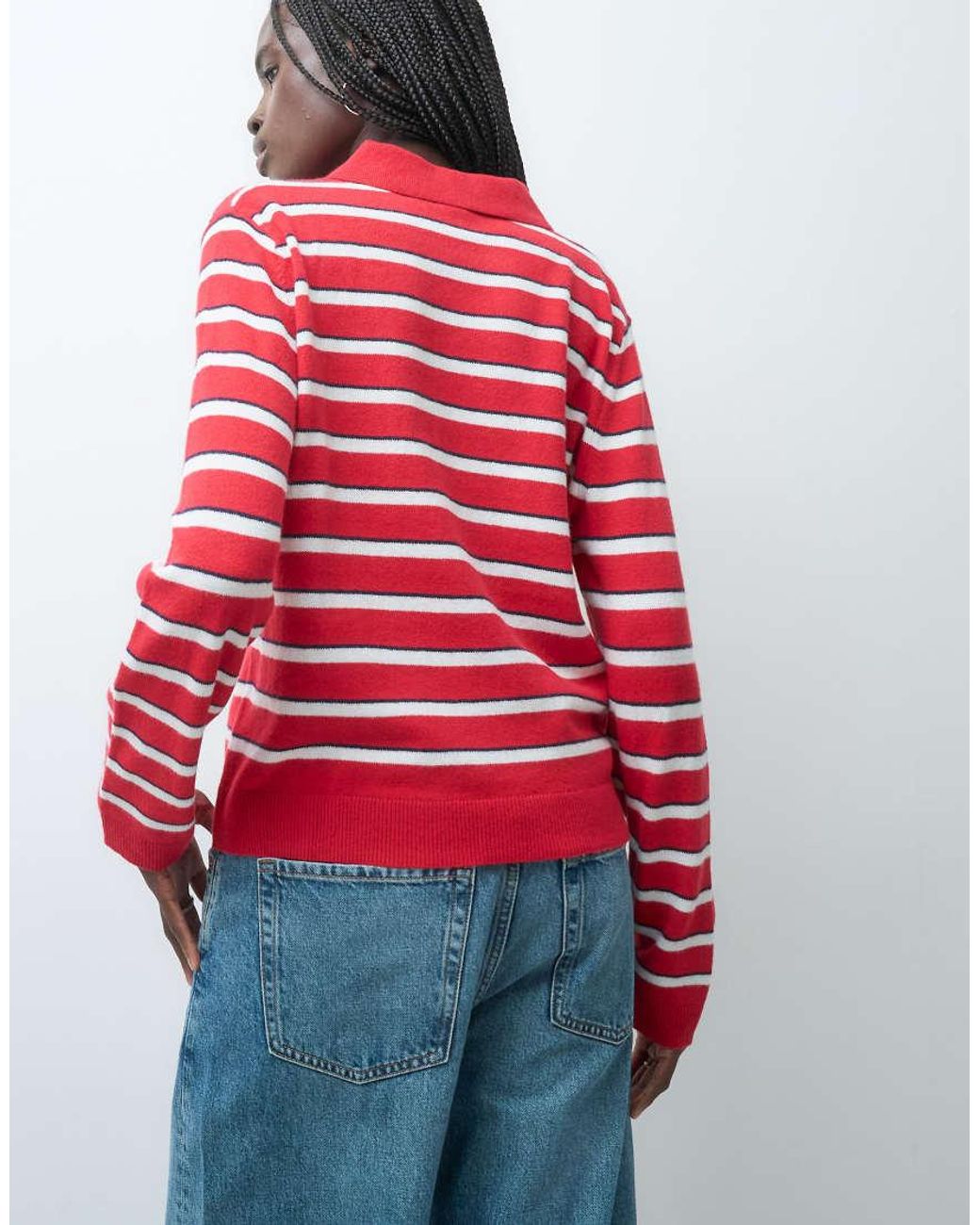 Gap Red Cashsoft Knitted Striped Polo Top