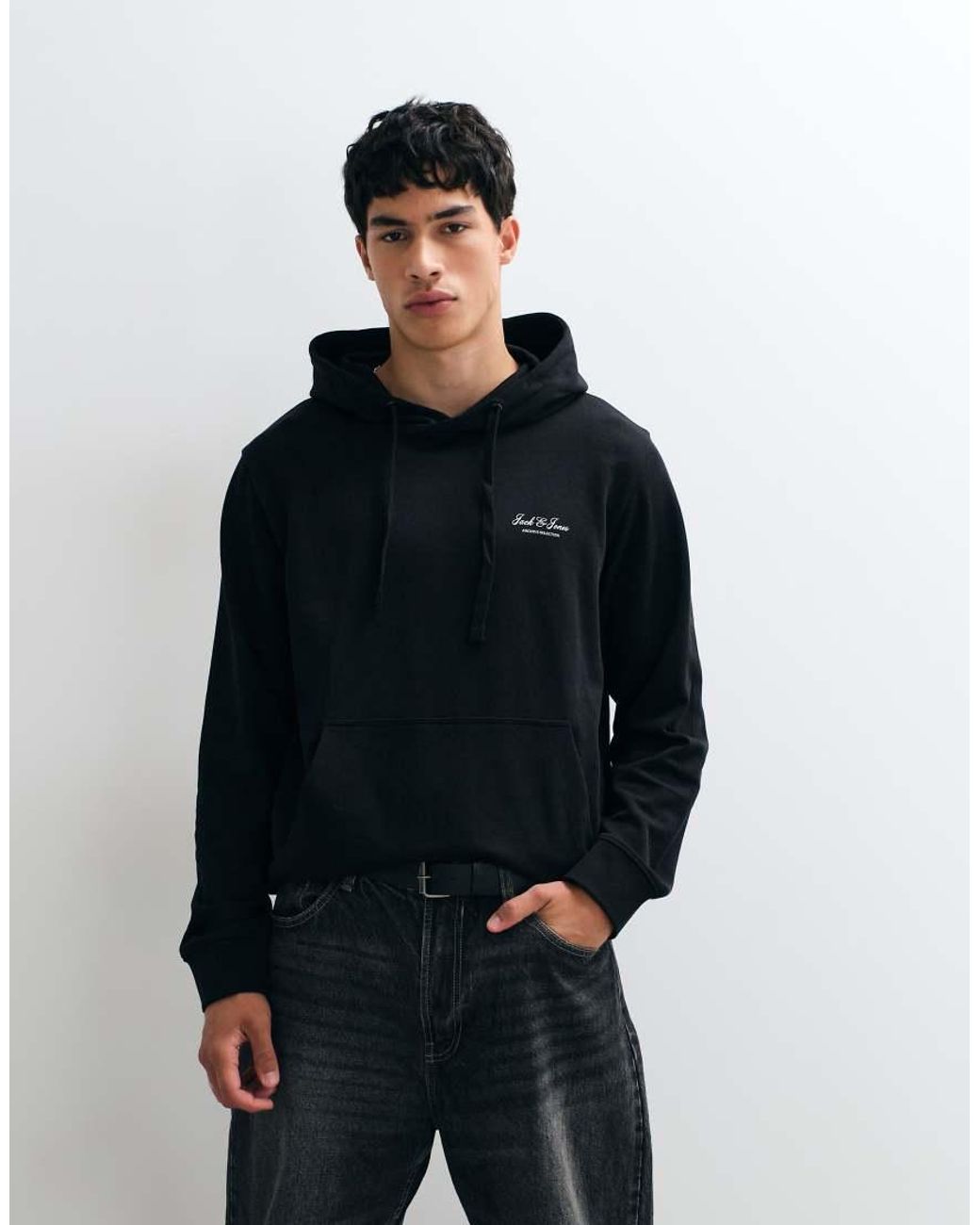 Jack & Jones Blue Script Chest Logo Hoodie for men