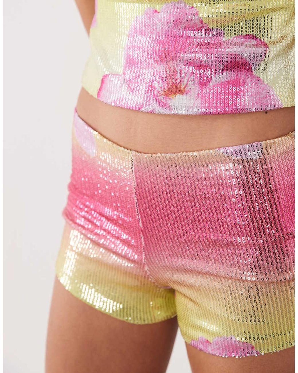 Kaiia Red Exclusive Sequin Micro Shorts Co-Ord