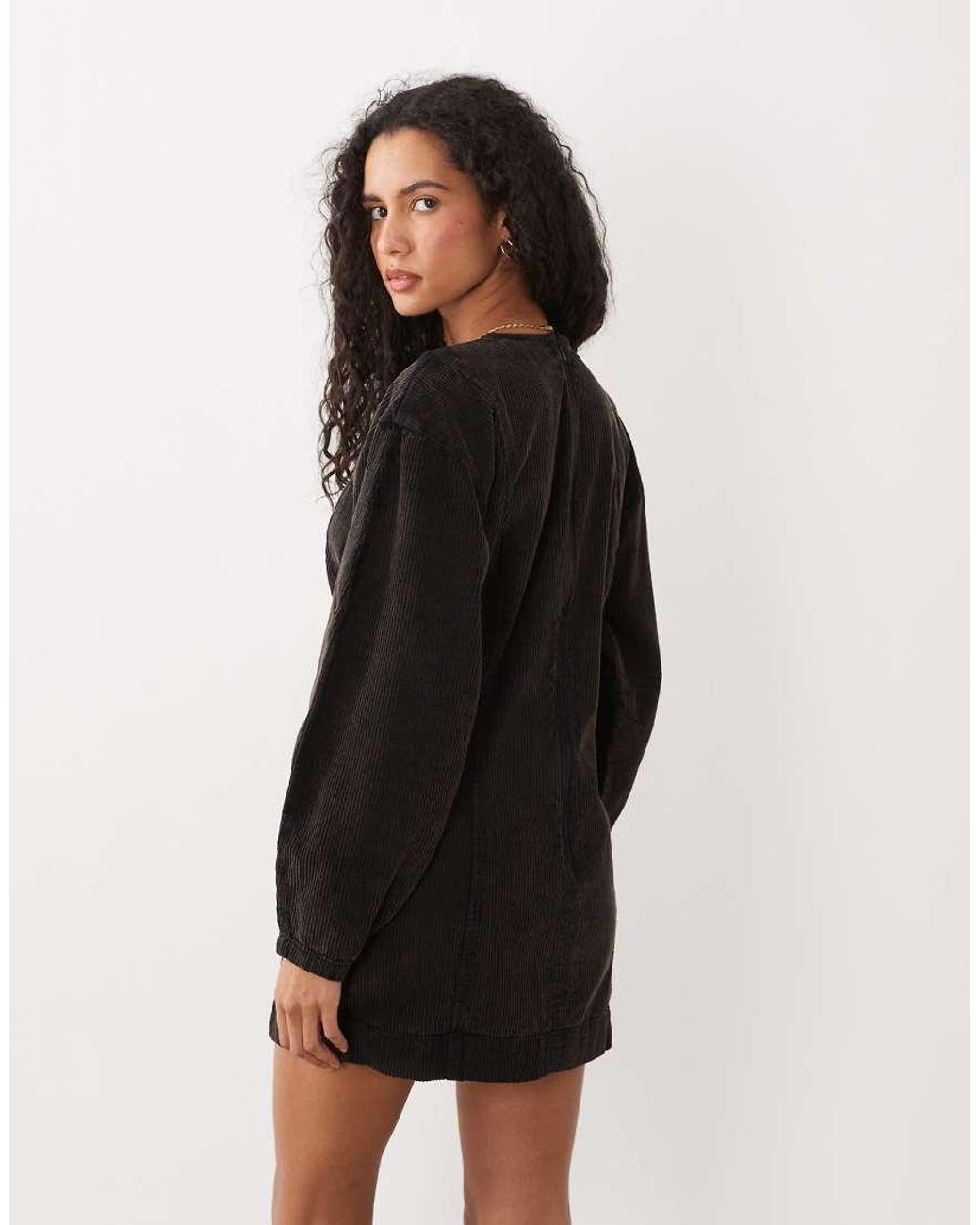 ASOS Black Barrel Sleeve Cord Seamed Mini Dress