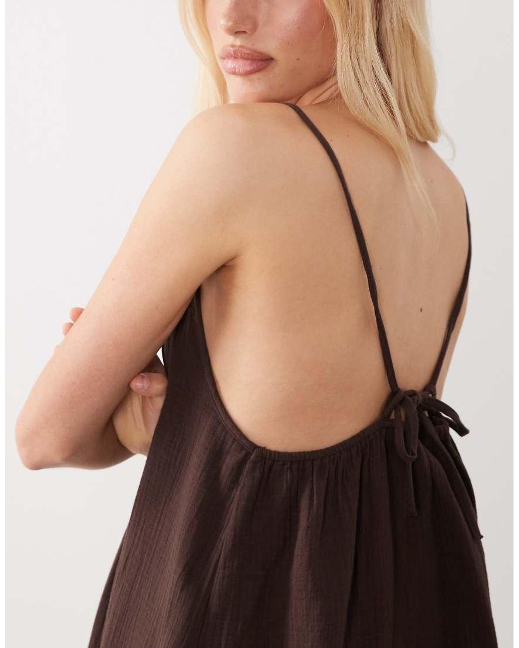 Vila Brown Crinkle Cotton Maxi Cami Slip Dress