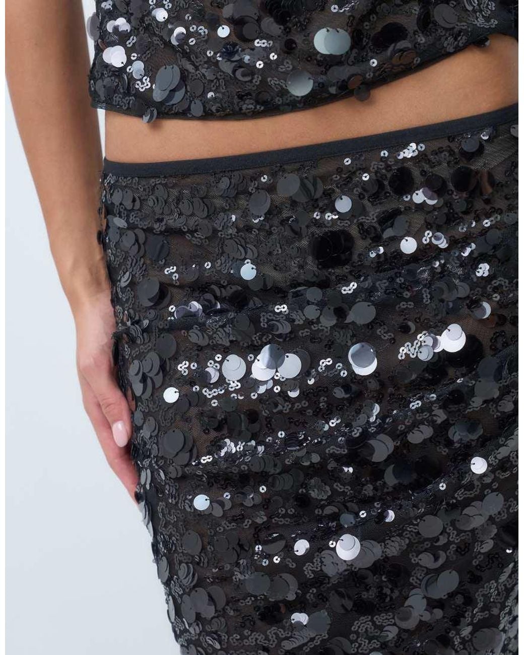 ASOS Blue Co-Ord Sequin Gathered Waist Maxi Skirt With Side Split
