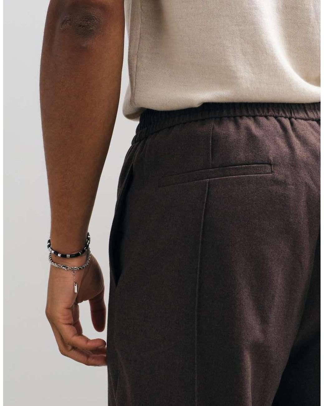 ASOS White Tailored Pull On Flannel Relaxed Tapered Trousers for men