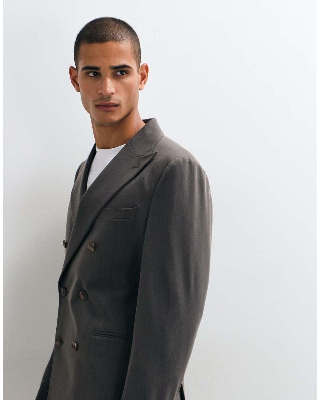 ASOS Gray Crease Resistant Double Breasted Suit Jacket for men