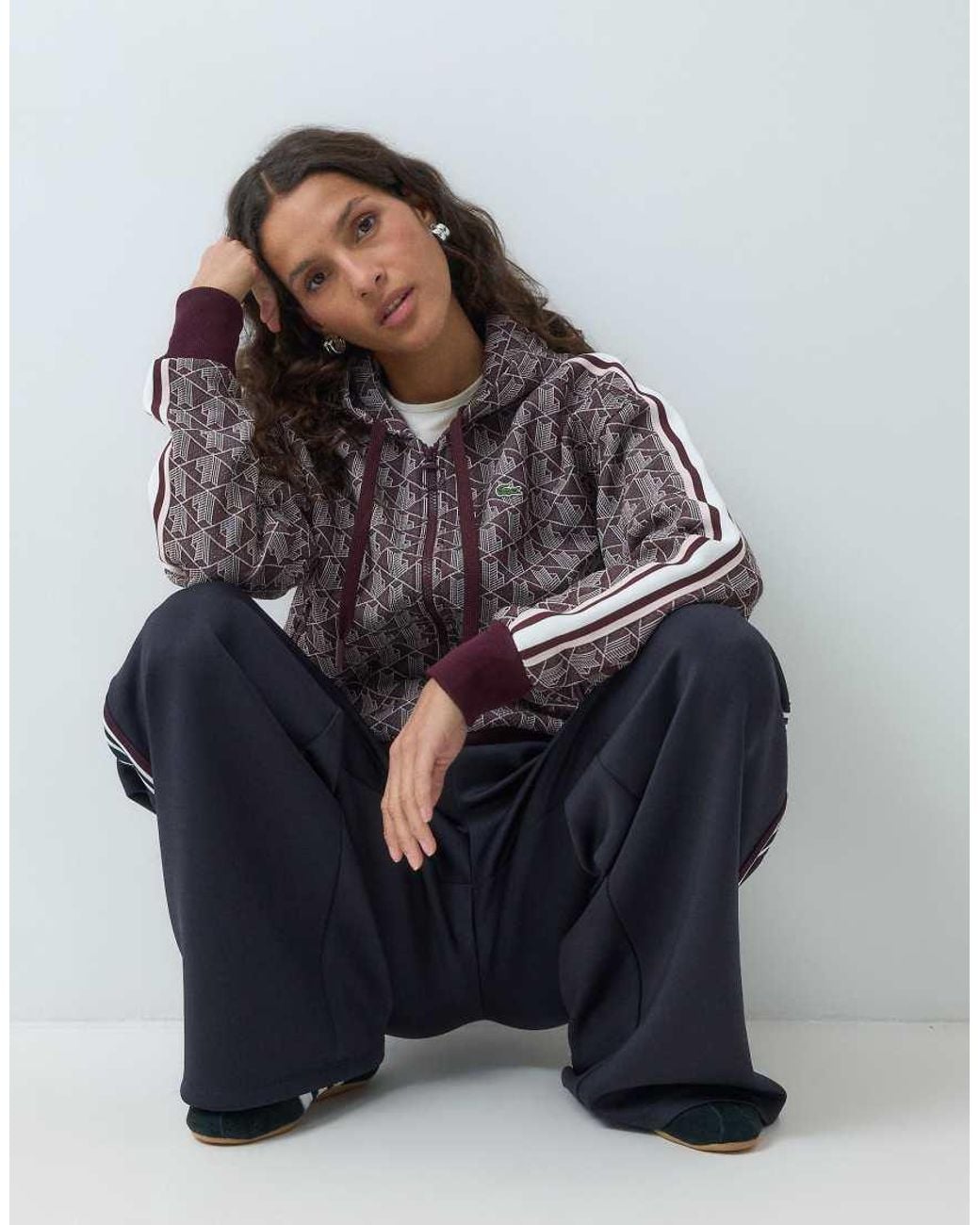 Lacoste Brown Jaquard Co-Ord Monogram Zip Through Hoodie