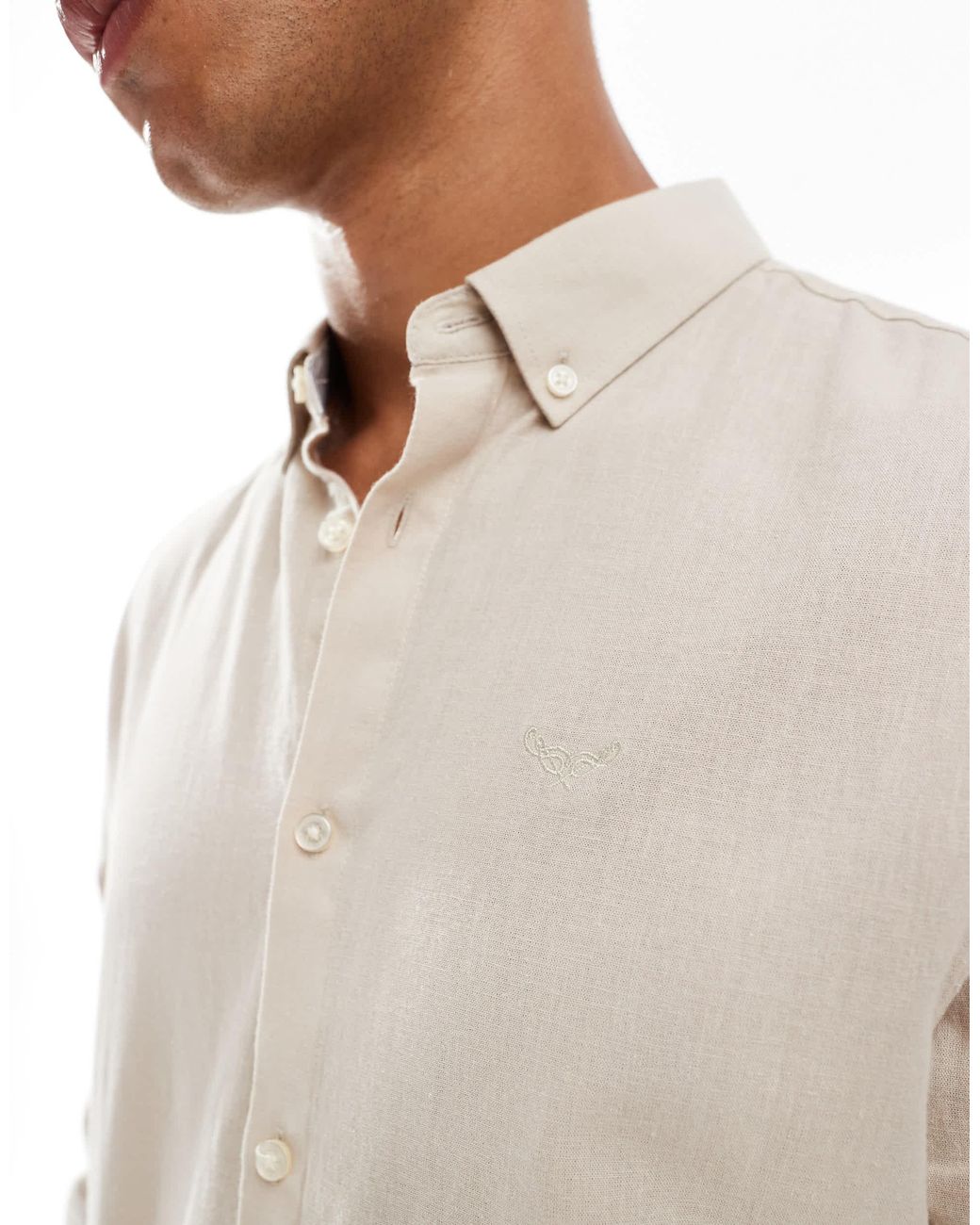 Threadbare – langärmliges hemd in Natural für Herren