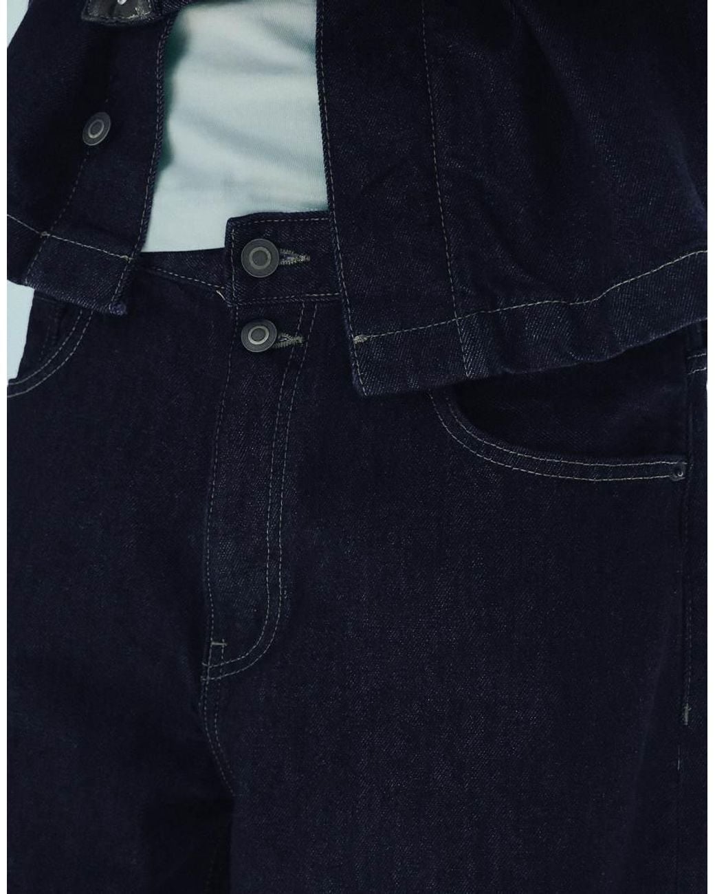 Pull&Bear Blue Checked Turn-up Hem Jeans for men