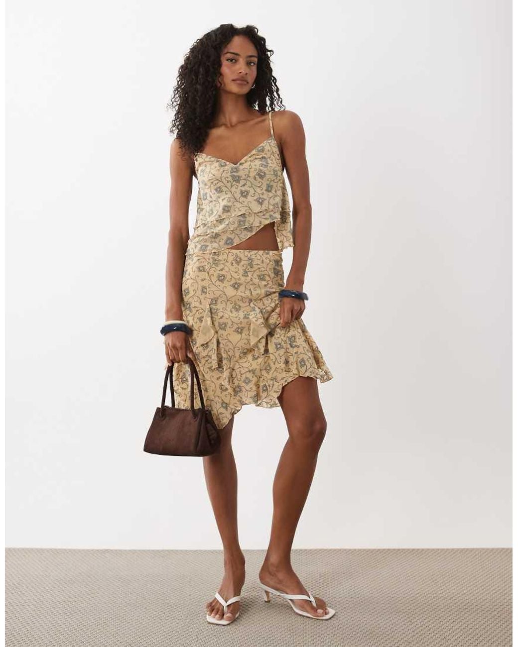 Motel Natural Luisa Winding Floral Floaty Midi Skirt