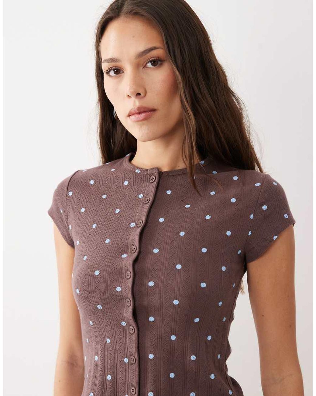 Miss Selfridge Brown Button Through Top