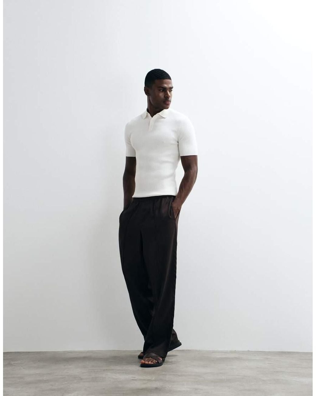 ASOS White Essential Muscle-Fit Fine-Rib Knit Polo for men