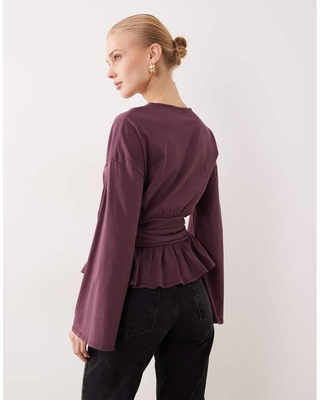 ASOS Purple Cinched Waist Peplum Hem Long Sleeve