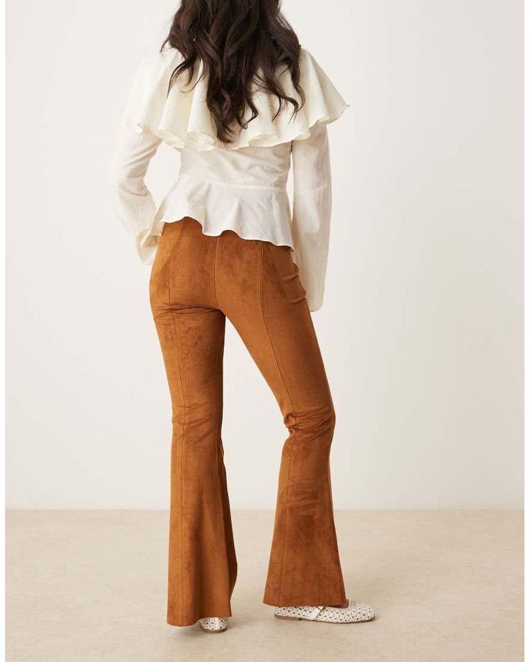ASOS Natural Faux Suede Flare Trouser