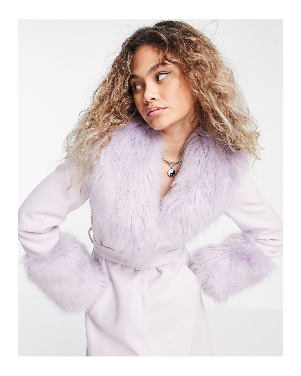 TOPSHOP Long Belted Coat With Faux Fur Trims-purple | Lyst