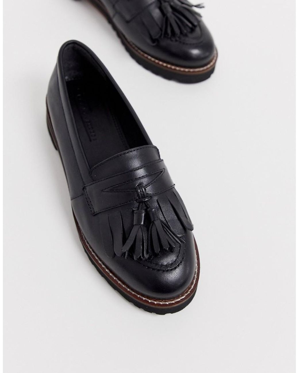 asos design maxfield leather fringed loafers