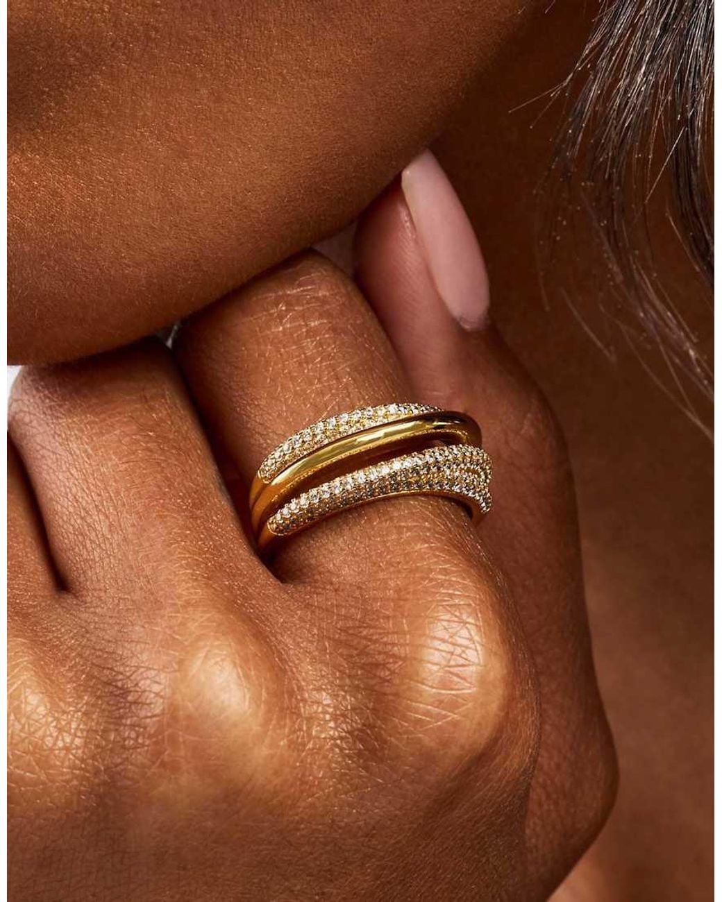 CERNUCCI Metallic Iced Pave Polished Layered Ring
