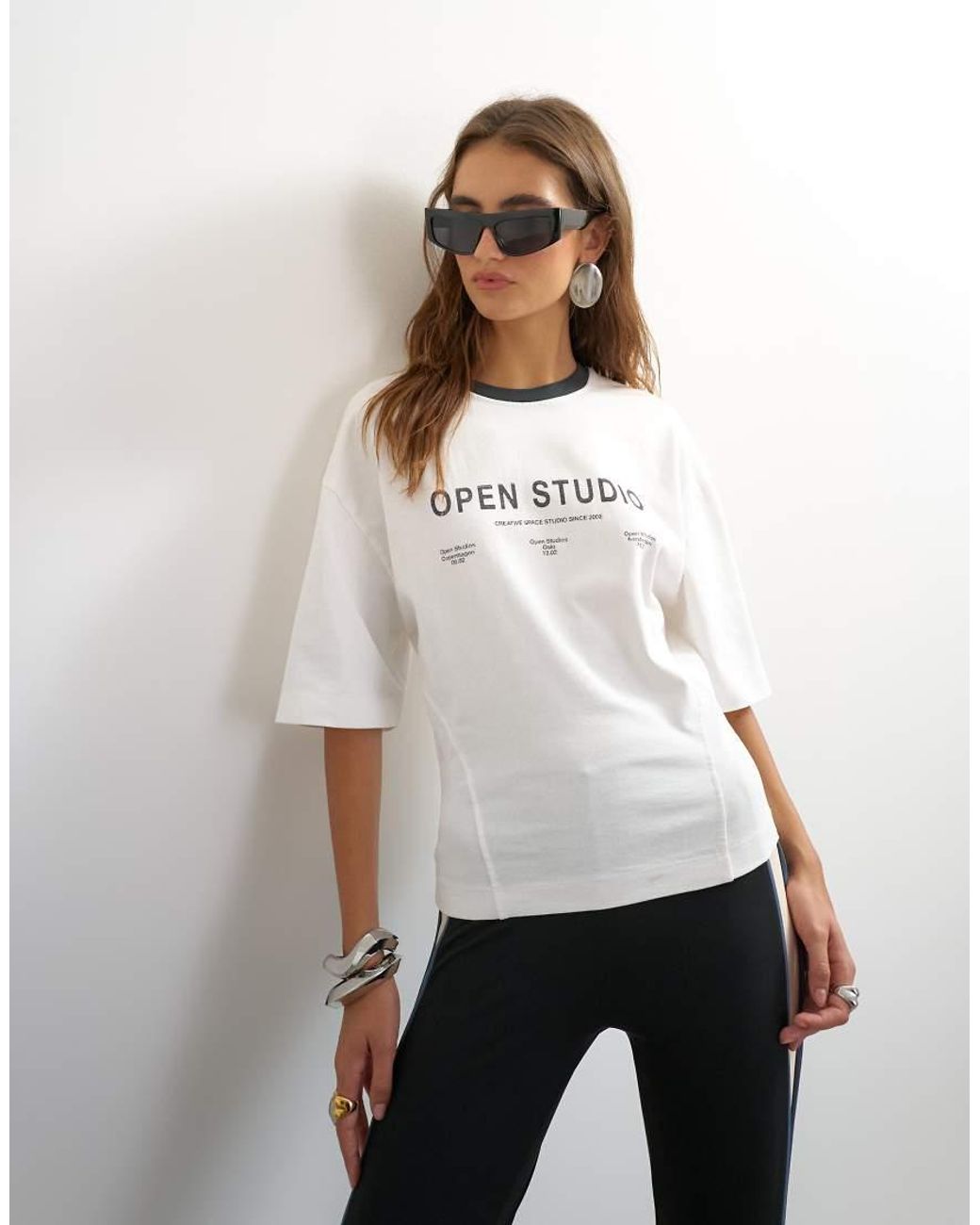 TOPSHOP White Graphic Cinched Waist Piping Detail