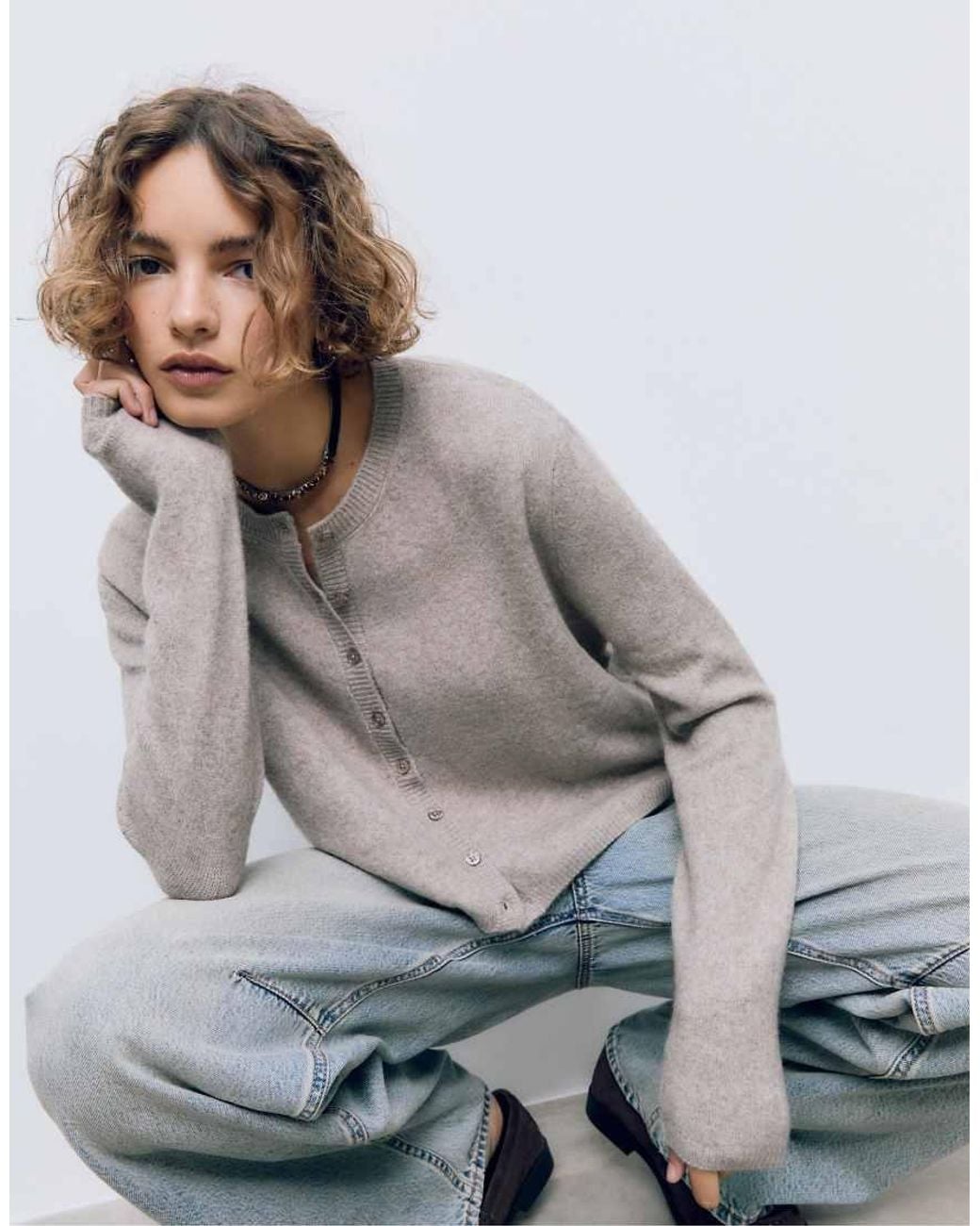 Stradivarius Gray Soft-touch Knit Cardigan With Buttons