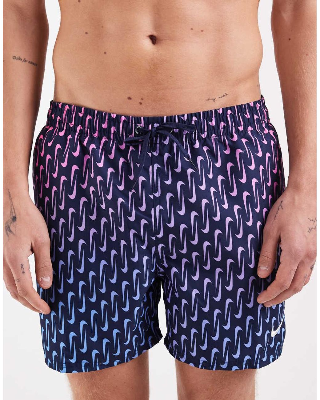 Nike Blue Nike 5 Inch Volley Swoosh Print Swim Shorts for men