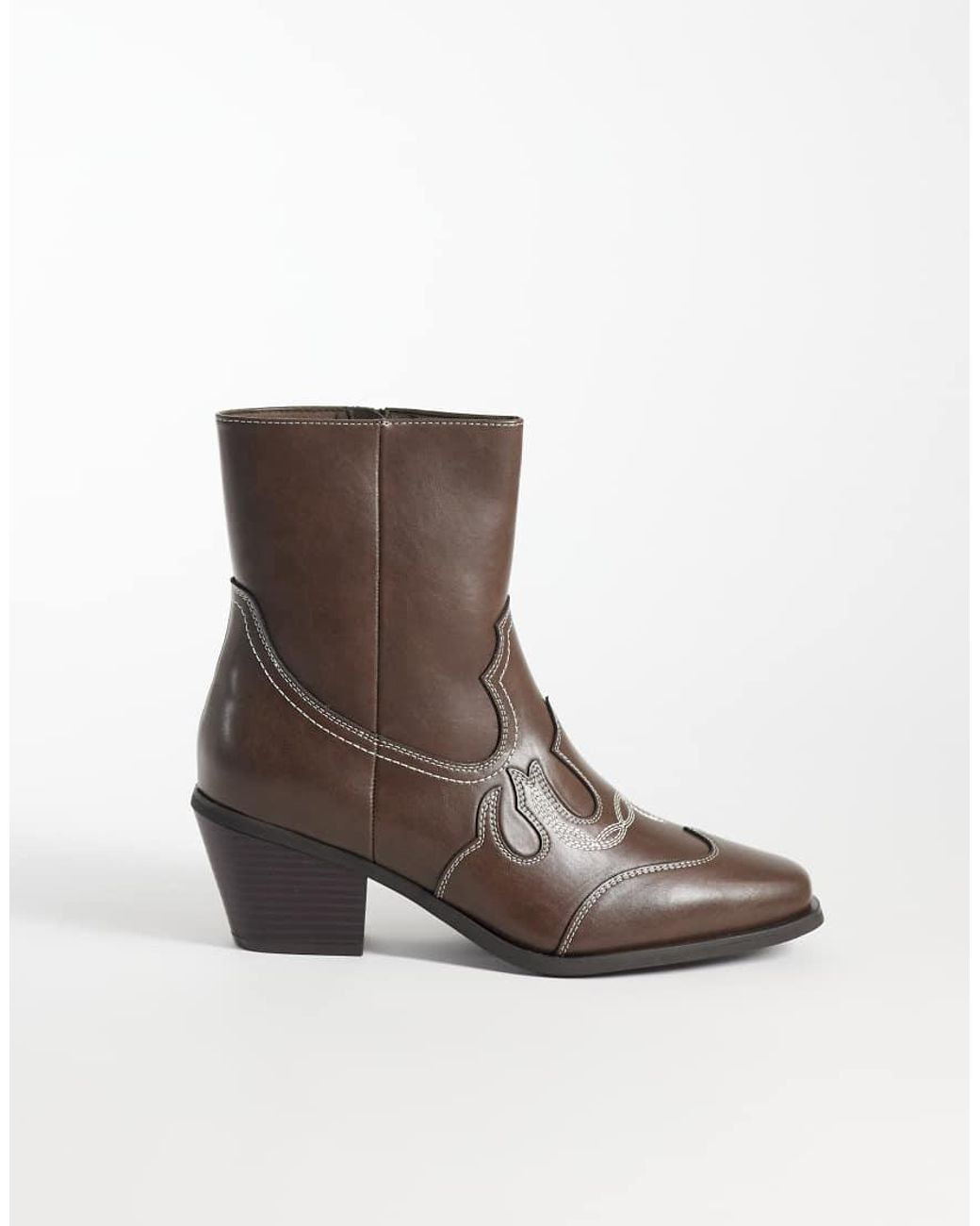ASOS Brown Zip Up Boots With Cuban Heels And Cowboy Detailing for men
