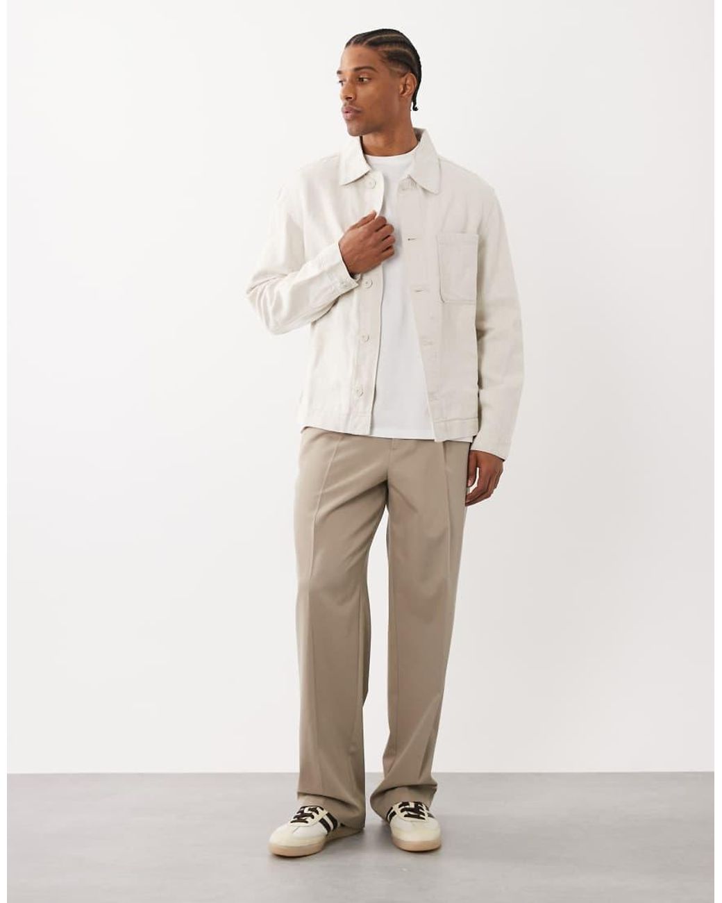 Mango Natural Linen Blend Denim Look Button Up Jacket for men