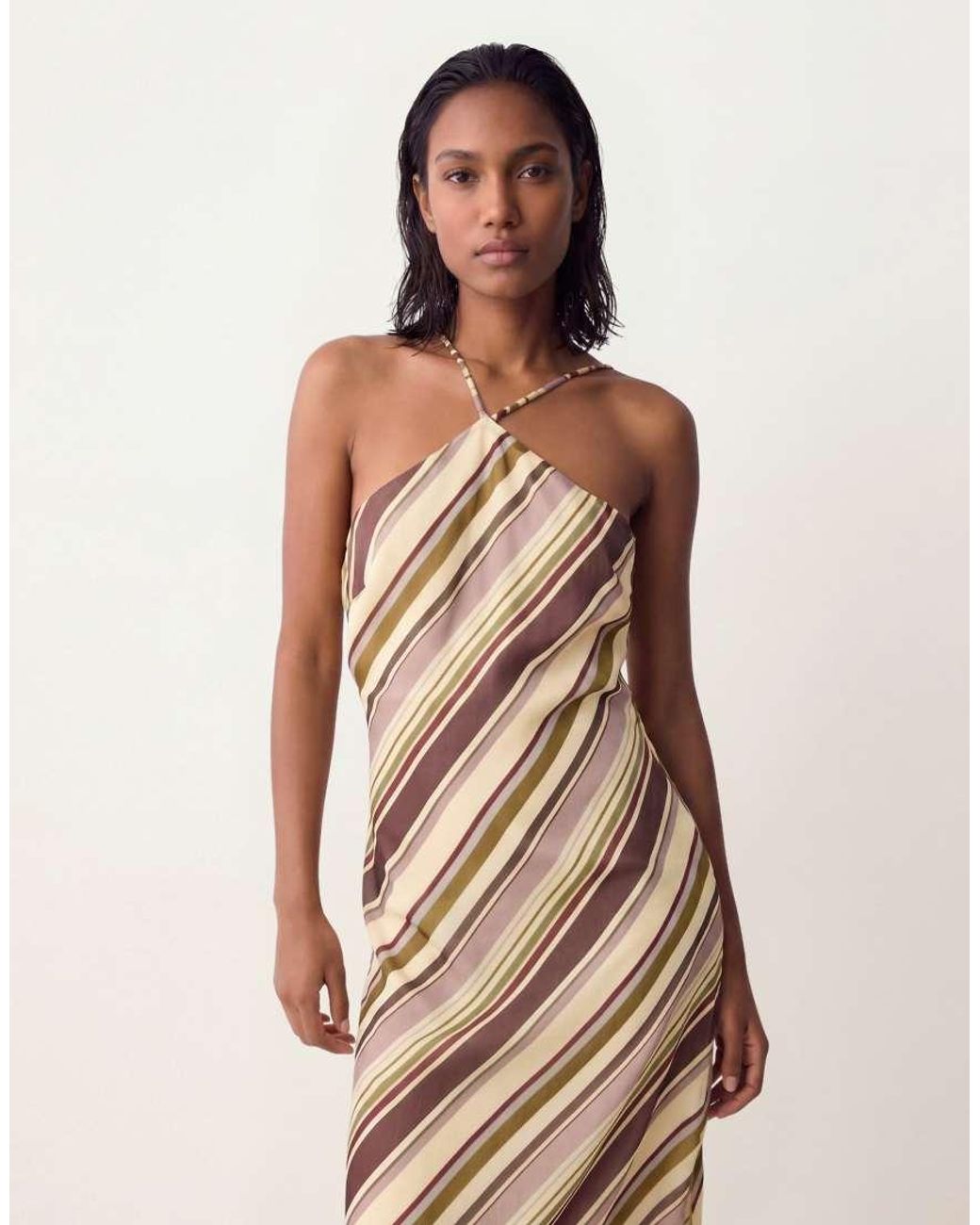 ASOS Natural Halter Neck Chiffon Maxi Dress