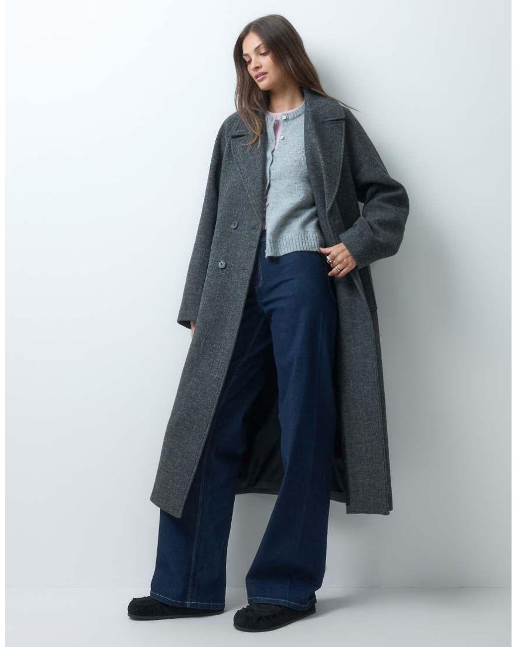ASOS Blue Asos Design Tall Longline Double Breasted Brushed Coat