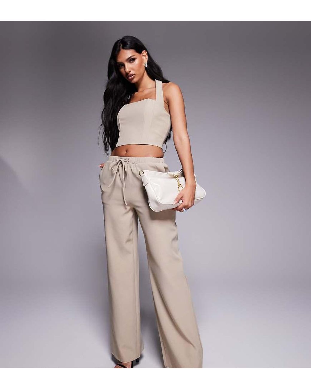 Kaiia Purple Exclusive Lace Up Back Halterneck Top Co-Ord