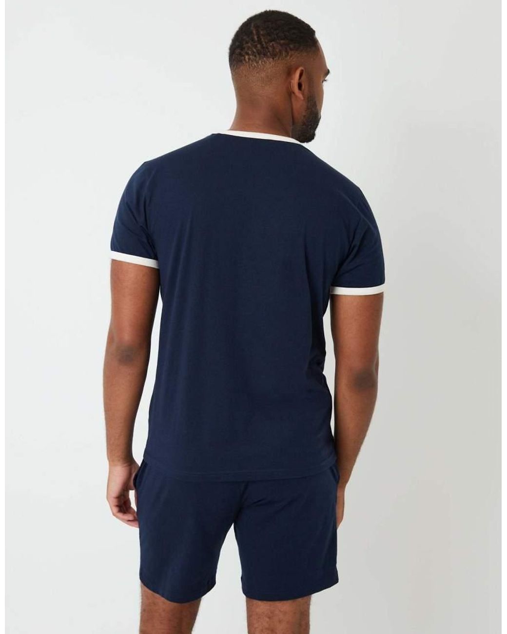 Threadbare Blue Contrast Binding Short Lounge Set for men