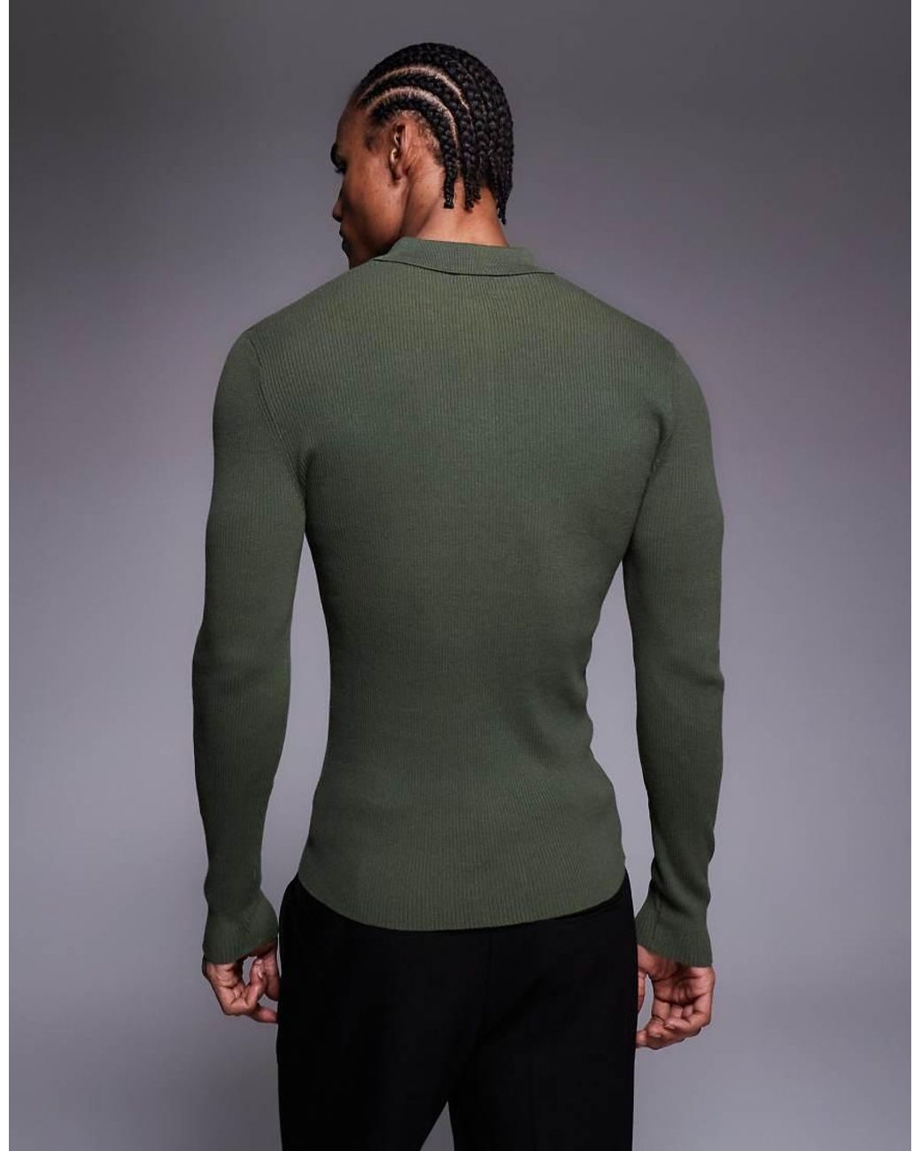 ASOS Gray Essential Muscle-fit Fine-rib Knit Polo for men