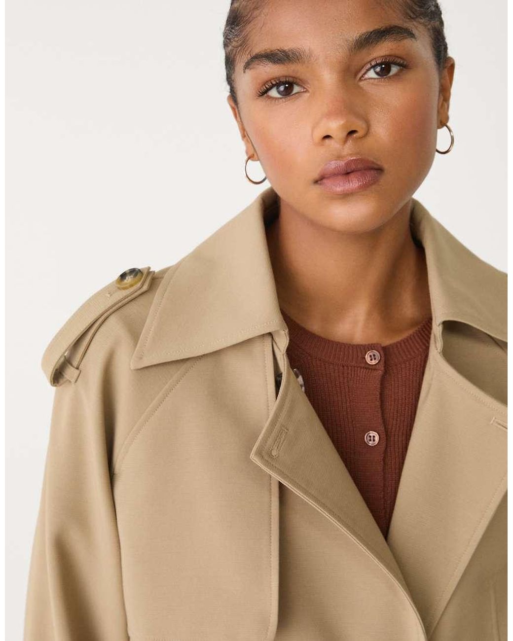 Stradivarius Natural Cropped Tailored Trench Coat