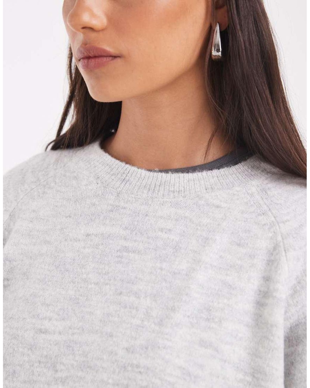 ONLY Gray Cropped Knitted T-Shirt